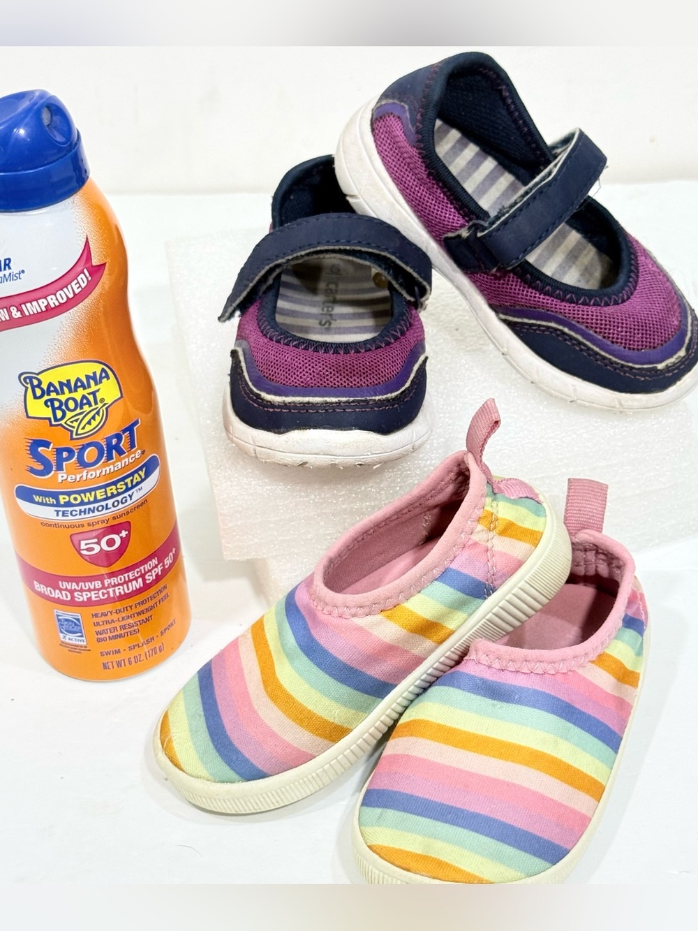 2 pairs Carter’s Mary Jane Blue Purple & Striped Slip-On Water Shoes Size 5